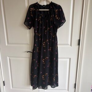 Madewell Black shear sleeve  Dress with Pink & Orange Floral Print Size M